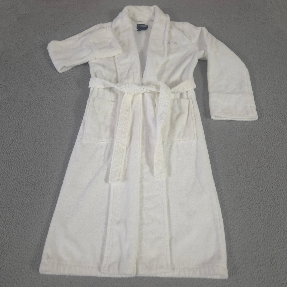 Lands' End Robe Women Small White Cotton Terry Cloth Spa Bath Belted Pockets